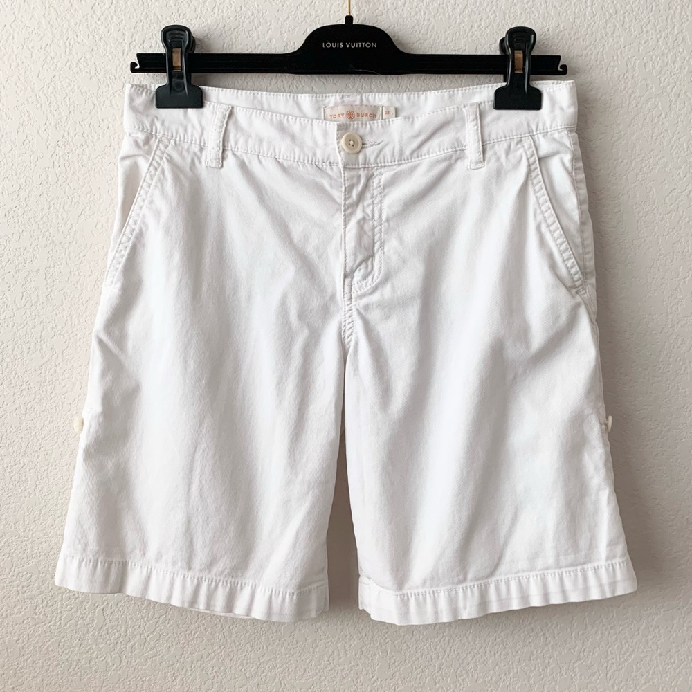 Tory Burch white cotton long shorts